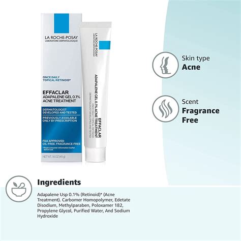 La Roche-Posay Adapalene Gel 0.1% Acne Treatment - Prescription-Strength Retinoid Cream for Face ...