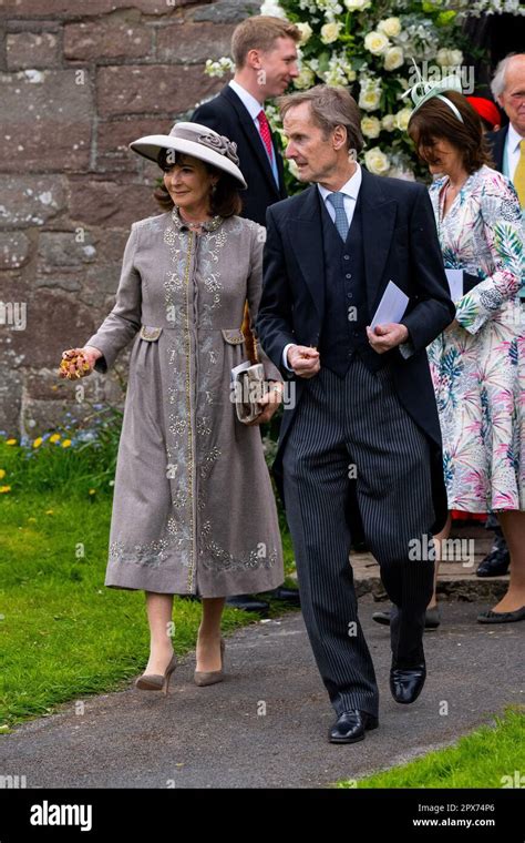 The Duke and Duchess of Northumberland, Ralph and Jane Percy attend the wedding Alicia Lowes and ...