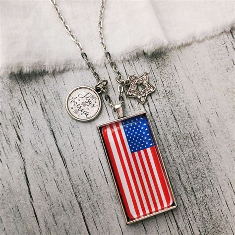 Patriotic American Flag necklace with loves Jesus and America too charm | Necklace, American ...