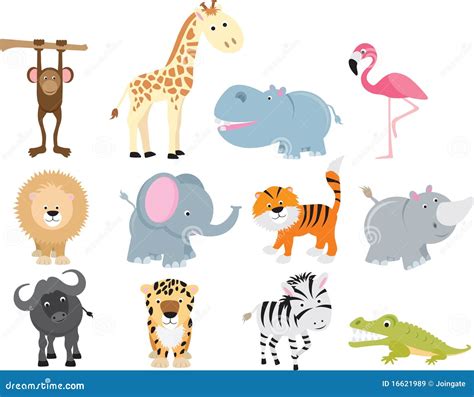 Cute Wild Safari Animal Cartoon Set Stock Vector - Illustration of lion, hippo: 16621989