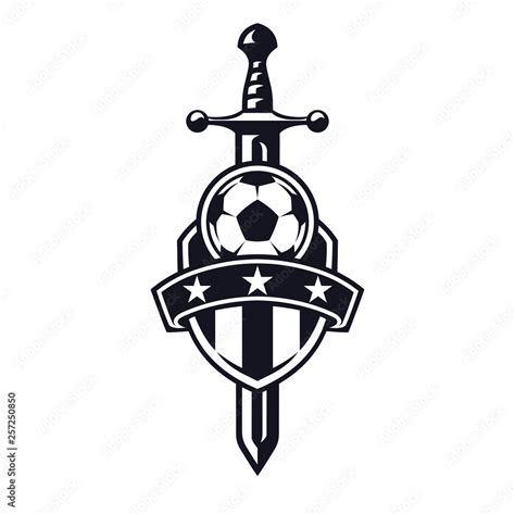 Football flat icon, soccer ball, shield, stars and blade. Sport games. Vector illustration ...