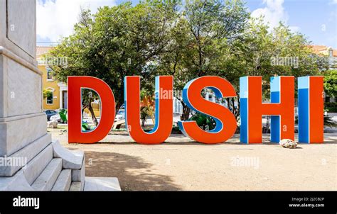 DUSHI written in big red and blue letters in the city center of ...