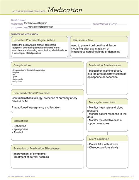 Pentolamine - Drug template - ACTIVE LEARNING TEMPLATES THERAPEUTIC ...