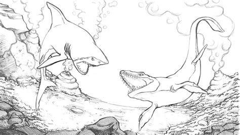 Mosasaurus Vs Megalodon Drawing