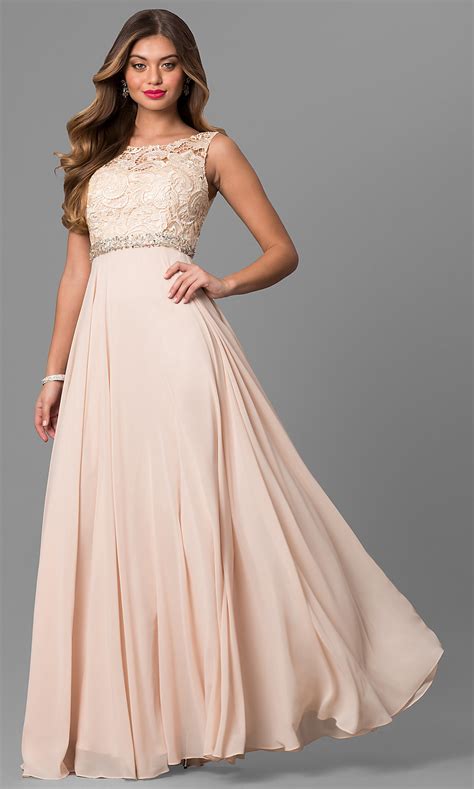 Long Laced-Bodice Chiffon Prom Dress-PromGirl