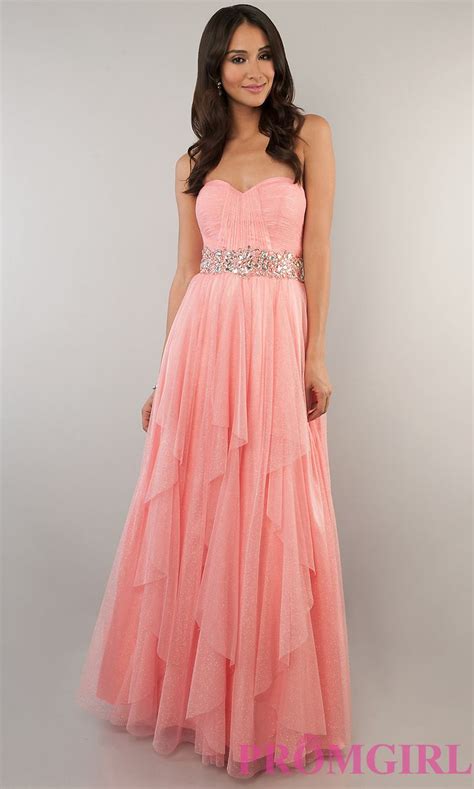 Coral Pink Prom Gown, Strapless Pink Dresses Bee Darlin-PromGirl | Coral homecoming dresses ...