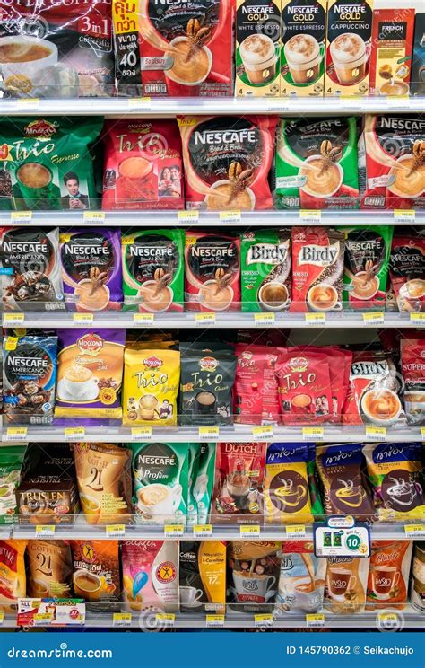 BANGKOK, THAILAND - APRIL 24: 7-Eleven Convenient Store Fully Stocks Various Flavor of Nescafe ...