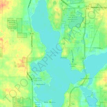 West Okoboji Lake topographic map, elevation, terrain