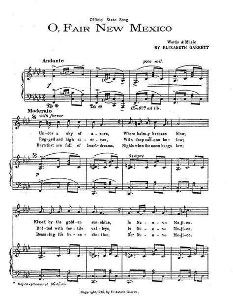 Sheet music for New Mexico state song — "O, Fair New Mexico ...