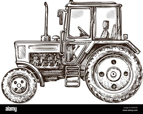 Farm tractor sketch. Hand-drawn vector illustration Stock Vector Image ...