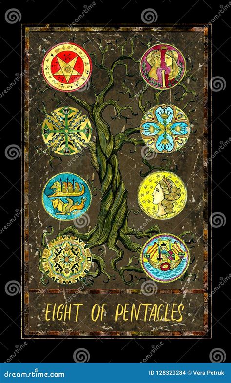 Eight of Pentacles. Minor Arcana Tarot Card Stock Illustration - Illustration of card, cards ...