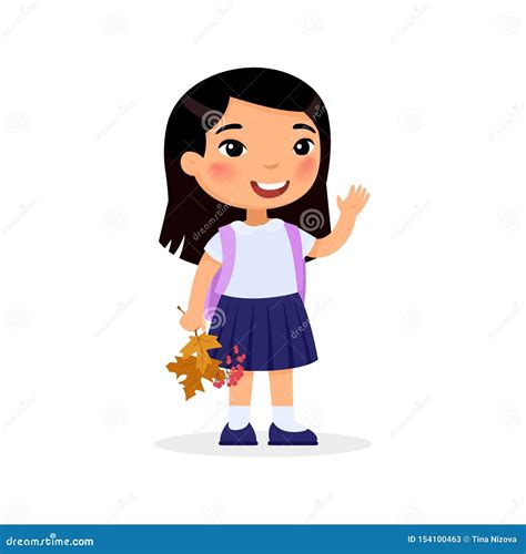 School Girl, Happy Pupil Flat Vector Illustration. Stock Illustration - Illustration of ...