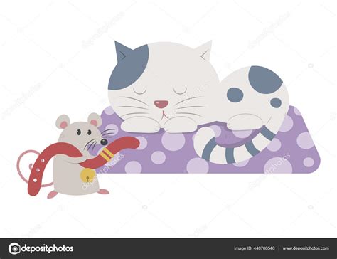 Belling Cat Vector Illustration Story Book Aesop's Fable Illustration Cute Stock Illustration by ...