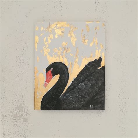 Black Swan Painting 16x20'' Original Acrylic and Gold - Etsy