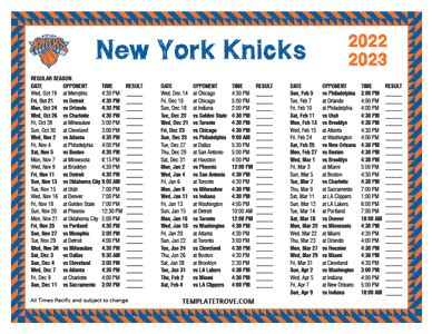 Printable 2022-2023 New York Knicks Schedule