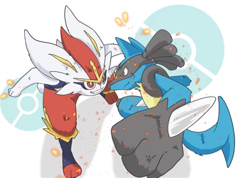 Cinderace vs Lucario! I redrawn and colores this from the anime! I hope ...