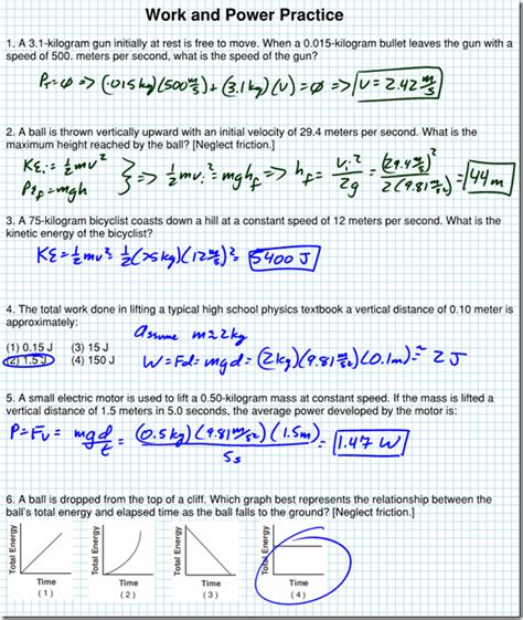 Work and Power Practice WS - Solutions - Regents Physics