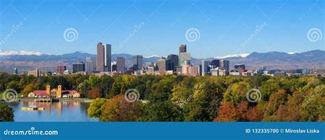 Skyline of Denver Downtown with Rocky Mountains Stock Photo - Image of ...