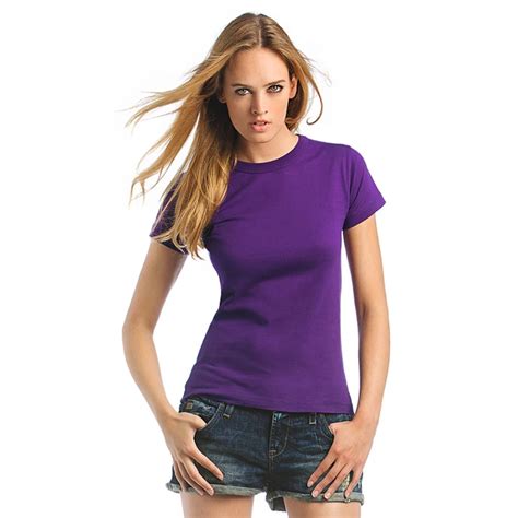 2018 Fashion Ladies T shirt Plain Cotton Short Sleeve Tops Purple Solid ...