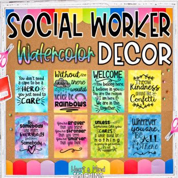 Social Worker Office Decor Watercolor Set - Heart and Mind Teaching