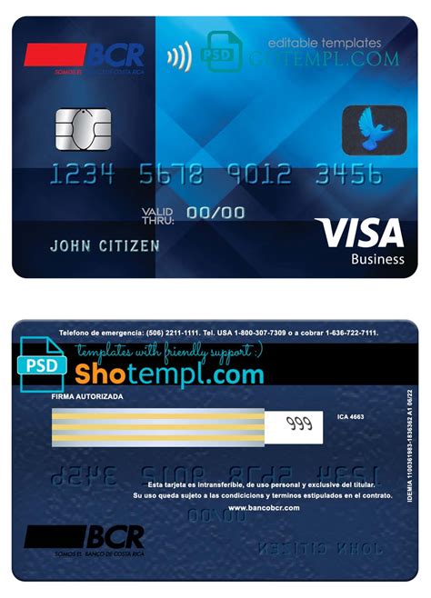 Costa Rica The Bank of Costa Rica bank visa business credit card template in PSD format