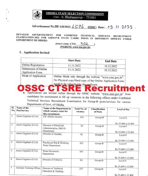 OSSC CTSRE Recruitment 2023-Technical Service Group B Posts