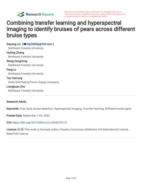 (PDF) Combining transfer learning and hyperspectral imaging to identify bruises of pears across ...