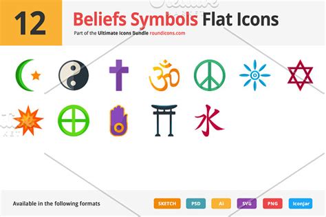 12 Beliefs Symbols Flat Icons ~ Icons ~ Creative Market