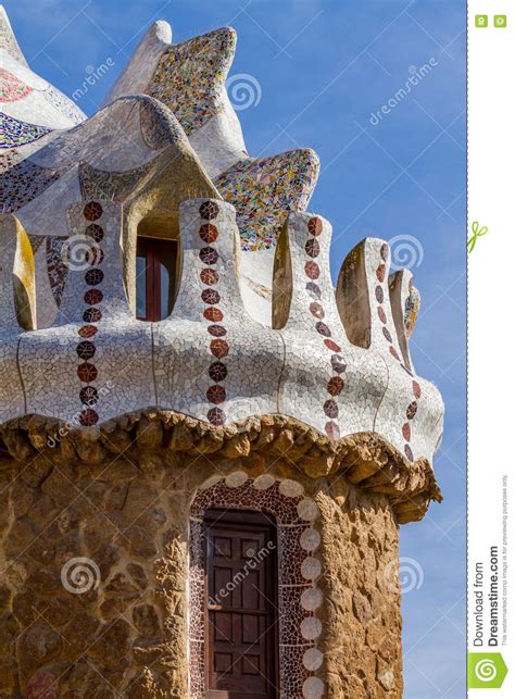 Detail of Colorful Mosaic Work of Park Guell. Barcelona of Spain ...