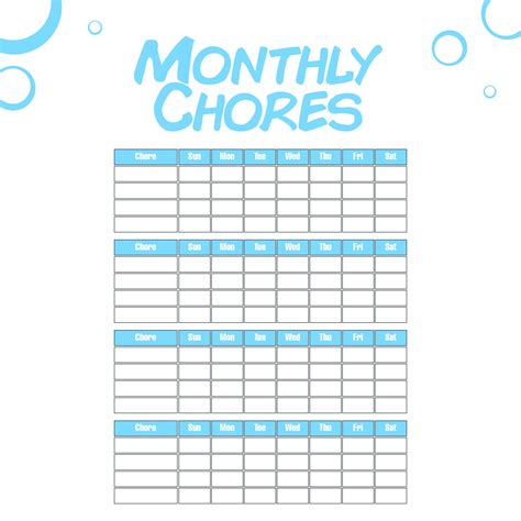 Monthly Chore Chart Templates - 10 Free PDF Printables | Printablee