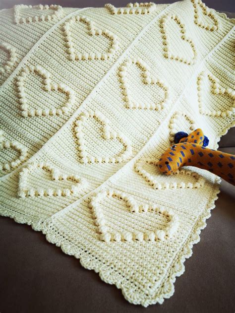 Crocheted Heart Baby Blanket