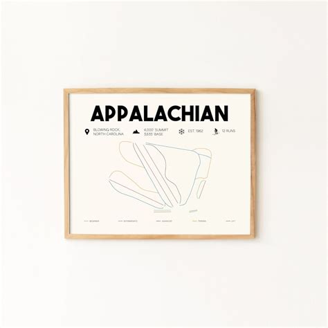 Appalachian Ski Mountain Printable Ski Map 16x20, Appalachian North Carolina Map, Skiing Wall ...