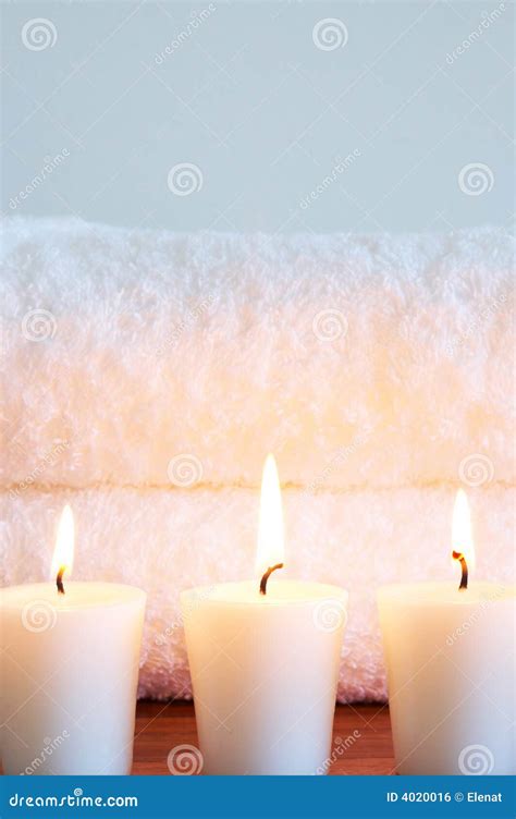 Relaxing Spa Scene with Towels and Candles Stock Photo - Image of burning, relax: 4020016