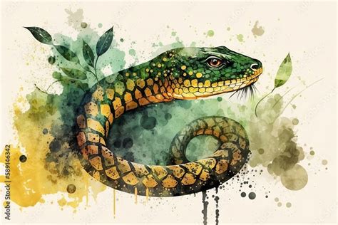 Slithering Beauties: Watercolor Snake Designs Clipart, Generative AI Stock Illustration | Adobe ...