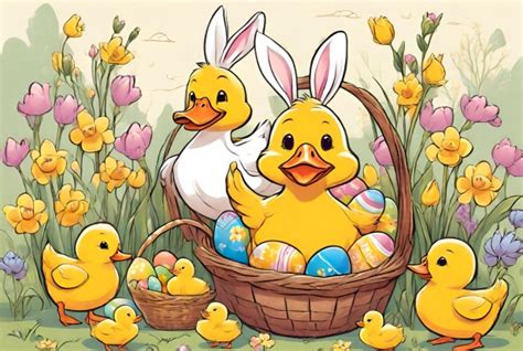 Easter Ducks Dresses As Bunnies Free Stock Photo - Public Domain Pictures