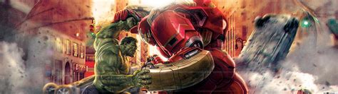 Download Marvel's Ironman Vs Hulk 5120 x 1440 Wallpaper | Wallpapers.com