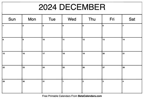 December Calendar 2024 Printable Free - Lola Sibbie