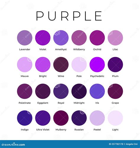 Purple Color Shades Swatches Palette with Names Stock Vector - Illustration of print, lilac ...