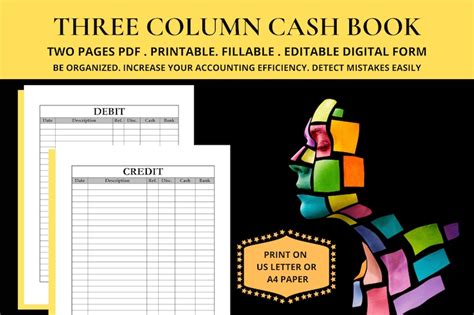 Three Column Cash Book Format Triple Column Cash Book 3 Column - Etsy