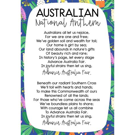 Australian National Anthem Poster Let’s Bloom Print STATE FONTS - Top ...