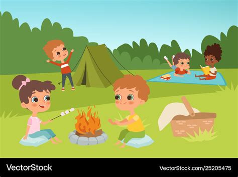 Kids summer camp background with children Vector Image