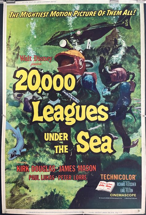 20,000 LEAGUES UNDER THE SEA, Original Vintage Jules Verne 40 x 60 1963 Re-Release Movie Poster ...