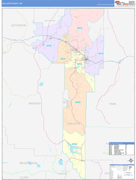 Gallatin County, MT Wall Map Color Cast Style by MarketMAPS - MapSales.com