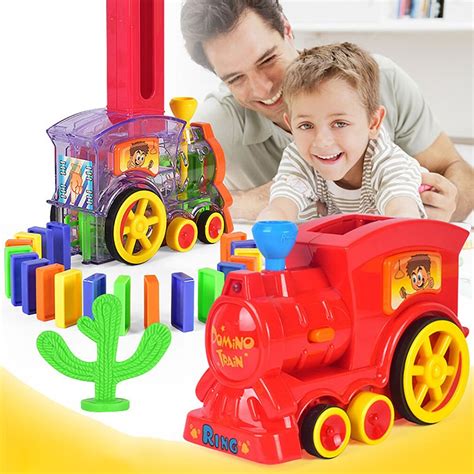 Electric Domino Train Car Vehicle Model With Sound Light Music Domino Blocks Kits Magical ...