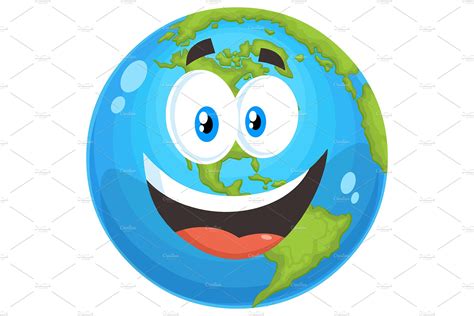 Happy Earth Globe Cartoon Character | Photoshop Graphics ~ Creative Market