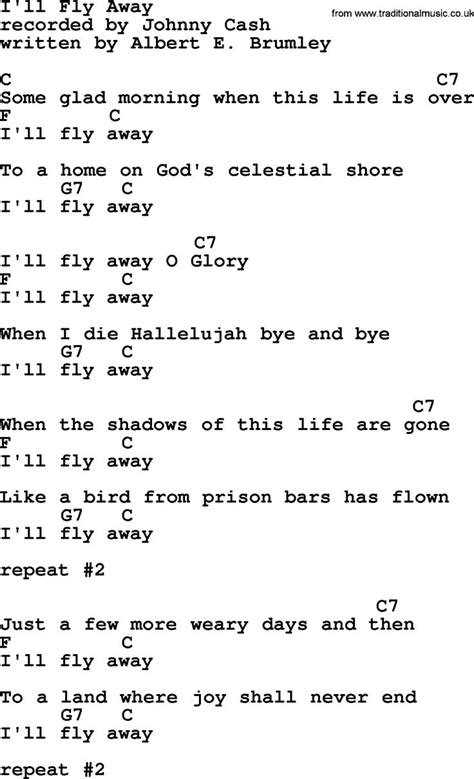Johnny Cash song I'll Fly Away, lyrics and chords | Ukulele chords songs, Lyrics and chords ...