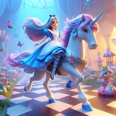 Alice riding a Unicorn across Wonderland by FantasyStar125 on DeviantArt