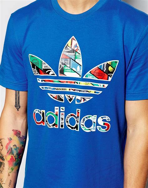 Lyst - Adidas Originals T-shirt With Printed Trefoil in Blue for Men