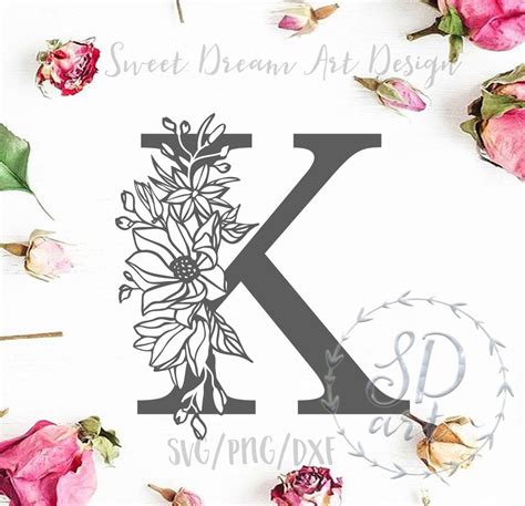 Floral Letter K Svg Monogram Letter Svg Decorative Initial - Etsy