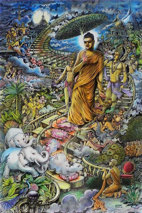 Buddha in heaven Buddhism Painting in Oil for Sale